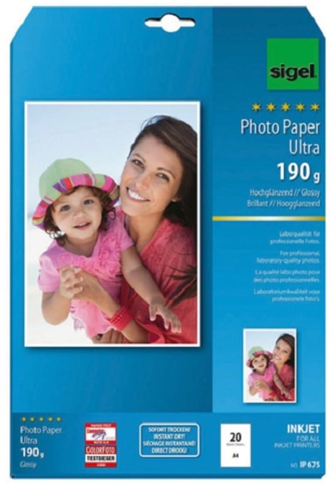 Sigel inkjet fotopapier Ultra A4 hoogglans 190 grams 20 vel