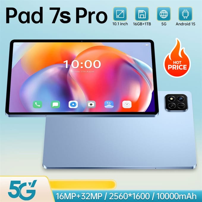 2026 Originele Pad 7s Pro Tablet 10.1HD Android 15 Tablet 4G 5G Dual SIM Tablets 10000mAh WIFI Tablet PC voor Kinderen Kindercadeaus