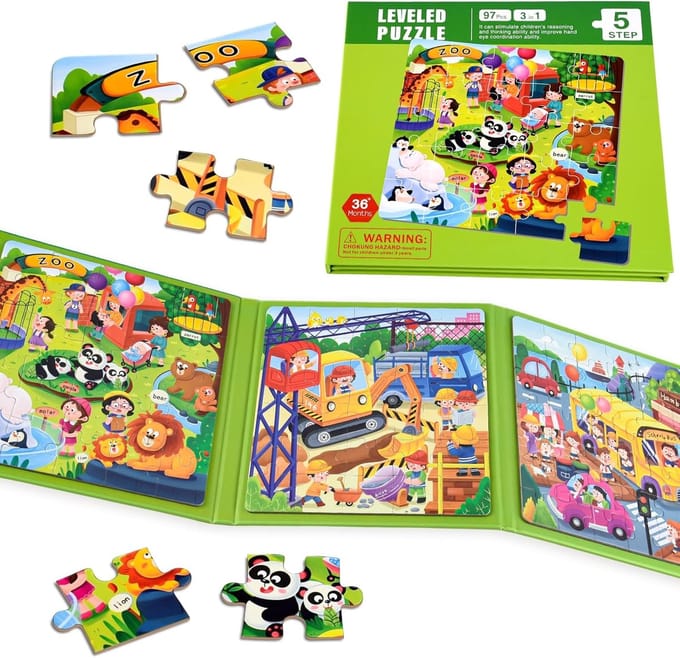 Magnetische Puzzels - Kinderspellen - Reis Puzzels - 97 Delige Set - 17.5 x 17.5 cm