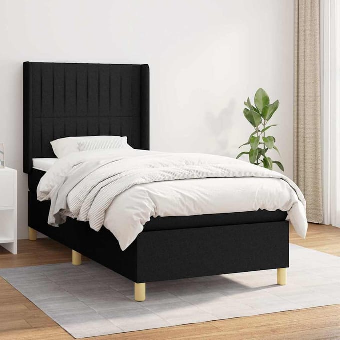 vidaXL - Boxspring - met - matras - stof - zwart - 80x200 - cm