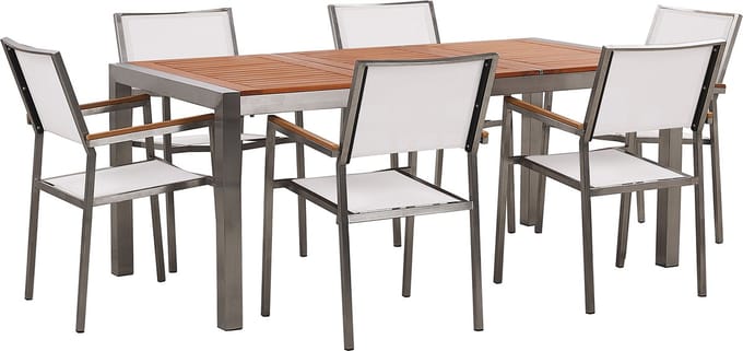 GROSSETO - Tuinset voor 6 - Wit - RVS