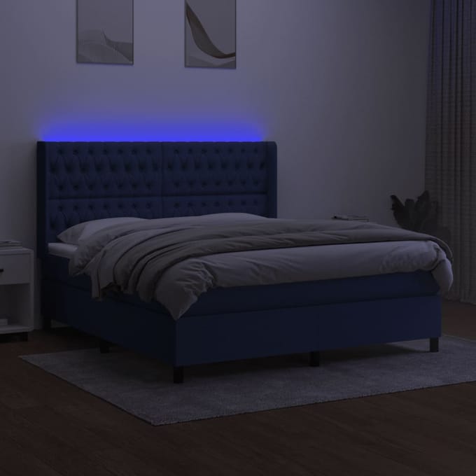 vidaXL - Boxspring - met - matras - en - LED - stof - blauw - 160x200 - cm