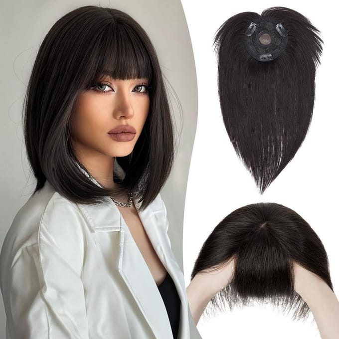 Echte Haar Valse Pony Clip-In Extensions - Natuurlijk Zwart - Dunne & Onzichtbare Bevestiging