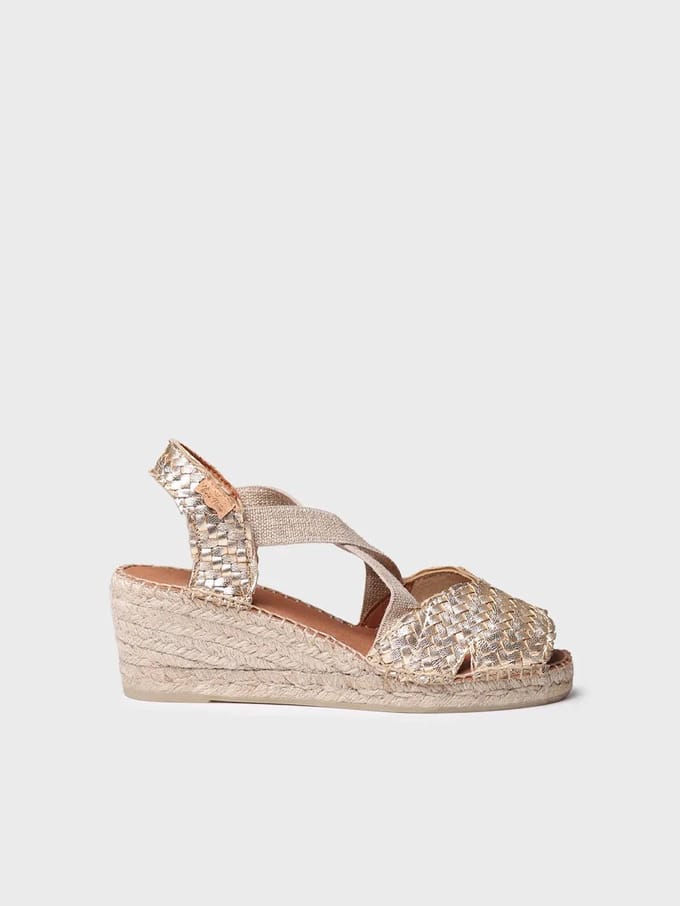 Open espadrille voor dames van gevlochten leer met sleehak | SALINA