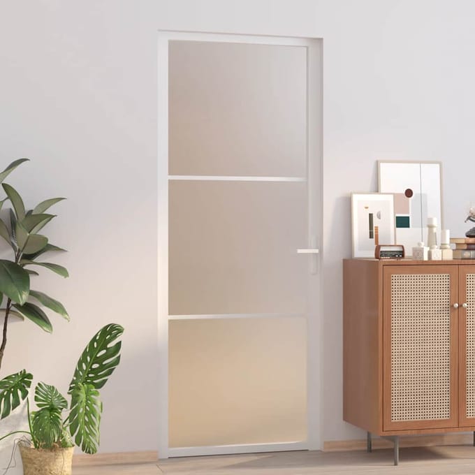 vidaXL - Binnendeur - 83x201,5 - cm - matglas - en - aluminium - wit