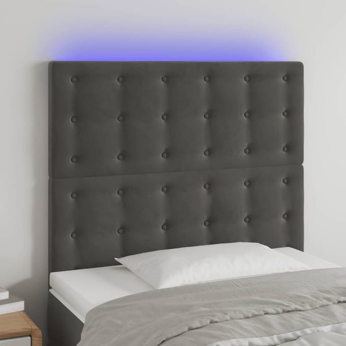 vidaXL - Hoofdbord - LED - 80x5x118/128 - cm - fluweel - donkergrijs