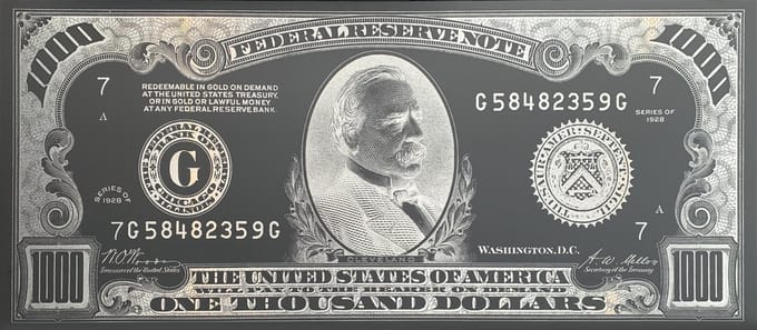 Schilderij Woonkamer - 1000 Dollar Biljet - 100 x 40 cm - PosterGuru