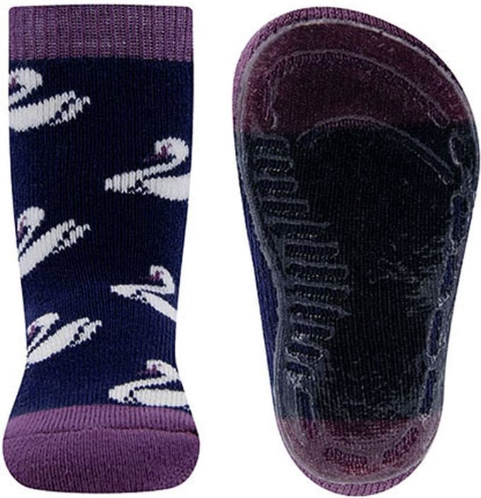 Ewers antislip sokken zwanen - donker blauw met paars