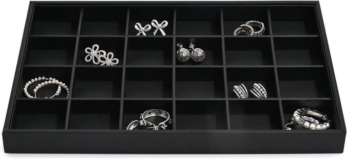 Sieraden Organizer - Opbergbak - Sieraden Presenteren - Handgemaakt & Gestoffeerd - 24 Vakken - Zwart