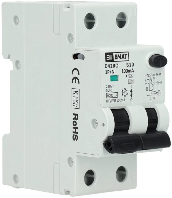 EMAT aardlekautomaat 1-polig+nul 10A B-kar 100mA 2 modules (85006412)