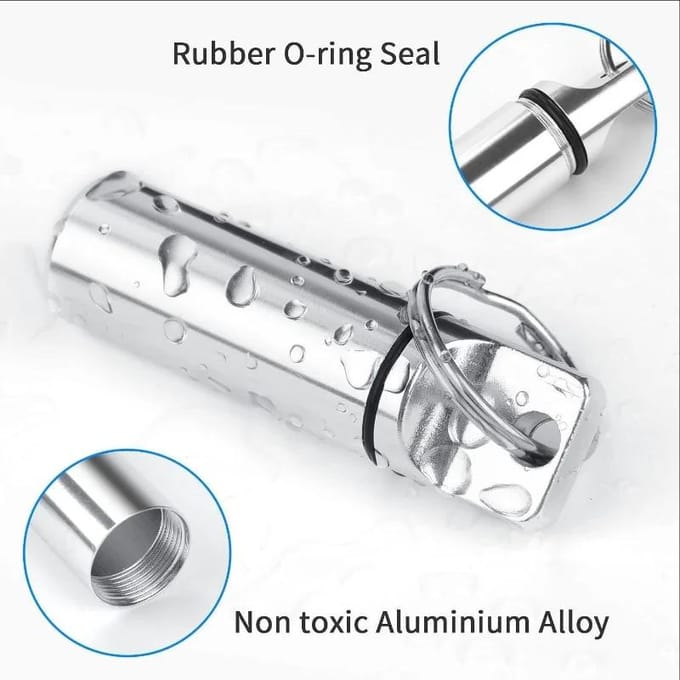 1 boîte à pilules étanche en alliage d'aluminium, porte-clés, étui à médicaments, porte-bouteille, étui à pilules d'extérieur argenté