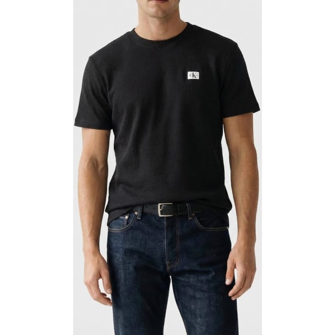 Calvin Klein Ss Waffle Badge Crewnetee Black Größe: M | Basic T-Shirts Outlet | Herren | Schwarz