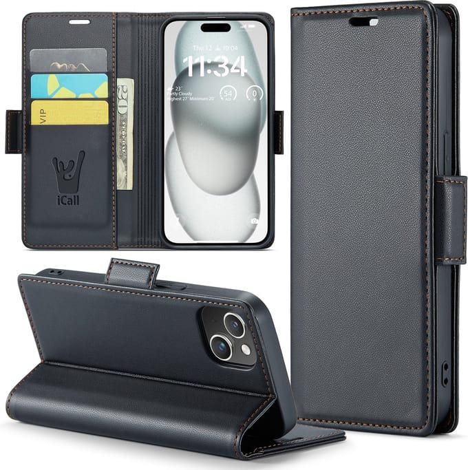 Hoesje geschikt voor iPhone 15 Plus - HyperCase Book Cover Kunstleer Zwart