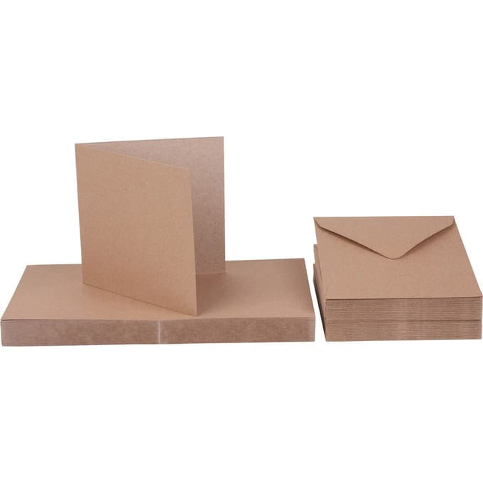 Dubbele kaarten met enveloppen "Kraftpapier", 12,5 x 12,5 cm, 50 stuks