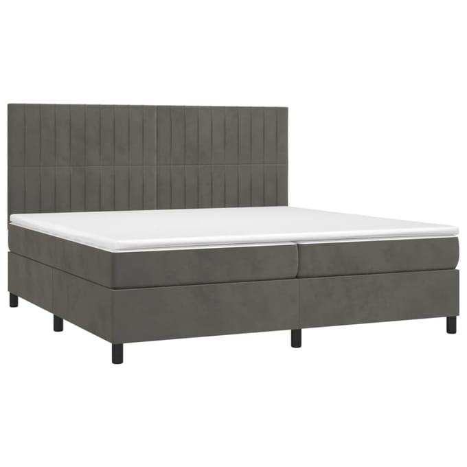 vidaXL - Boxspring - met - matras - en - LED - fluweel - donkergrijs - 200x200 - cm