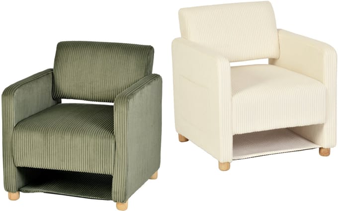 Fauteuil - Set Van 2 Ribfluweel Rubberhout poten - Beige en Groen