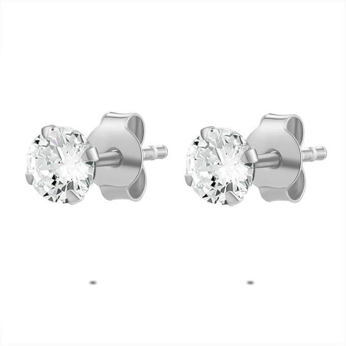 Twice As Nice Oorbellen in zilver, wit zirkonia, 5 mm