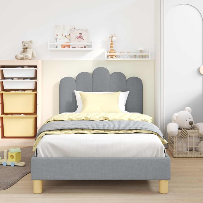 vidaXL - Kinderen - bedframe - met - hoofdboard - Lichtgrijs - 90 - x - 190 - cm - Stof