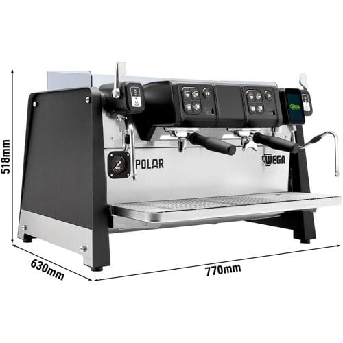 WEGA Polar - Portafiltermachine - 2 groepen - 5,2 kW - met 2 melkopschuimers & heet water - Touch - Zwart