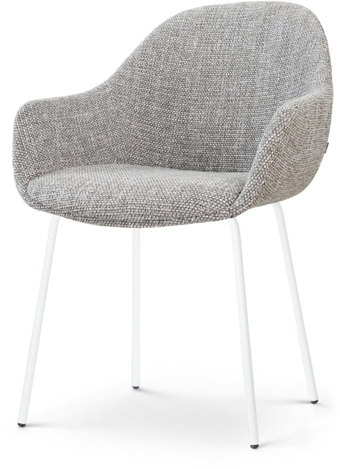 Nolon Nora-Mae Eetkamerstoel Grijs Blend - Wit Onderstel - Modern - Stoffen - Comfortabel - Armstoel