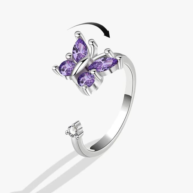Fidget Ring Vlinder Paars - Draaibare Anti Stress Ring - Verstelbare Dames Ring