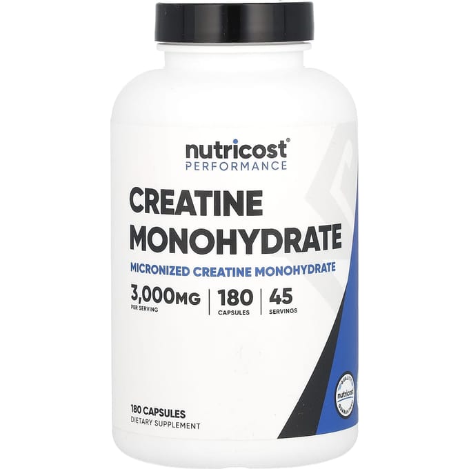 Nutricost, Atletische Prestaties, Creatine Monohydraat, 3.000 mg, 180 Capsules (750 mg per capsule)