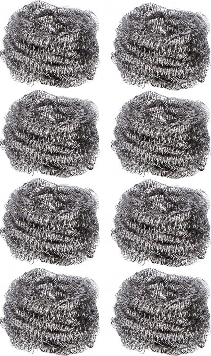 Schuurspons edelstaal - rvs - spons - pannenspons - set 8 stuks - Lifetime Clean