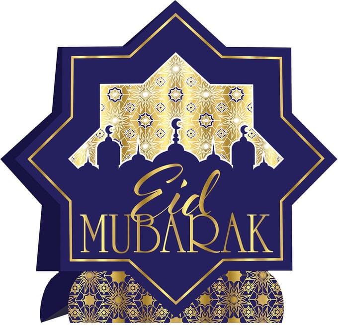 360 DEGREES - Kartonnen tafeldecoratie Eid Mubarak blauw en goud 28 cm stervorm