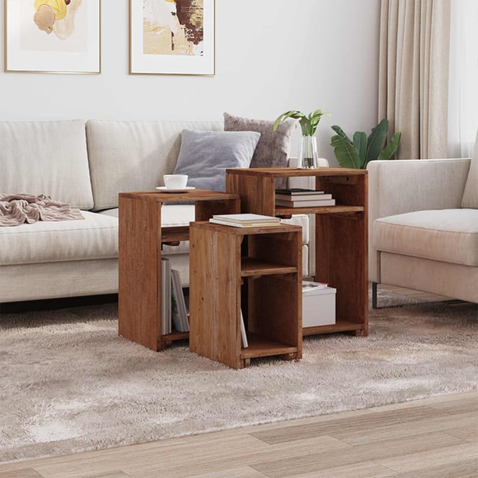 vidaXL Accenttafel met plank met opslag 3 st Bruin Massief Mahoniehout
