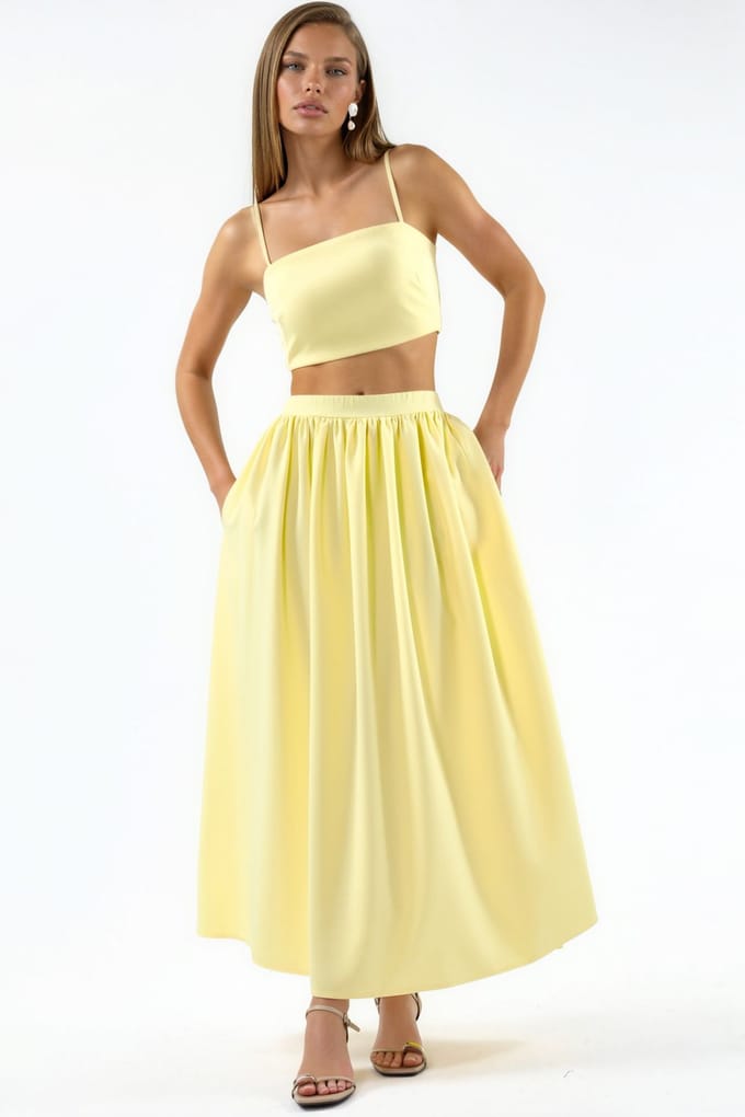 Pocket Gedetailleerde Lange Rok en Crop Top Twee-Stuks Set