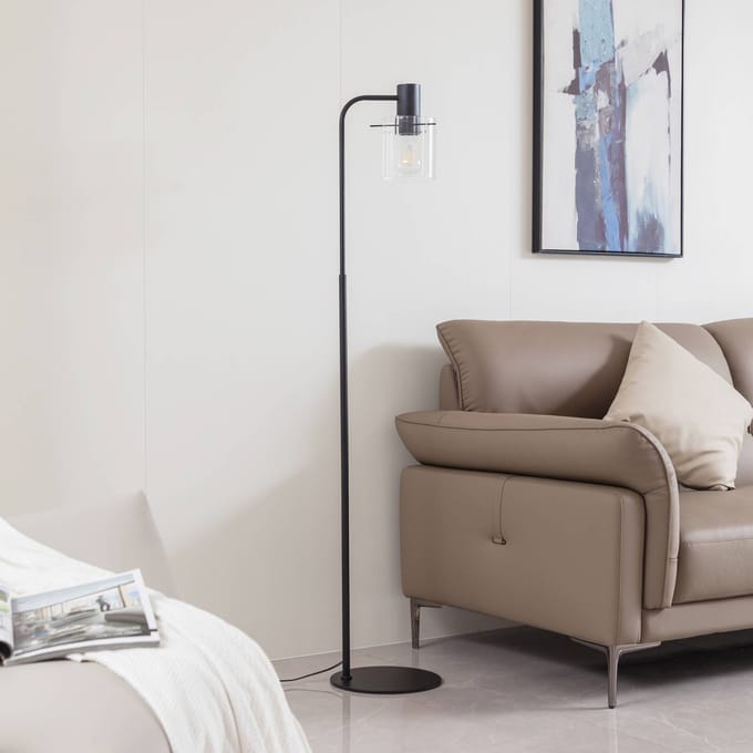 Lucande - vloerlamp - 1licht - Glas, metaal - H: 150 cm - E27 - helder, zwart