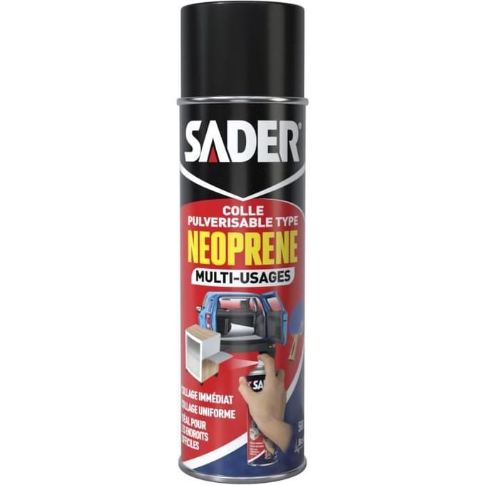 Colle aérosol néoprene multi-usages - SADER - Extra forte - Tous matériaux - Prise immédiate - Bombe 500 ml