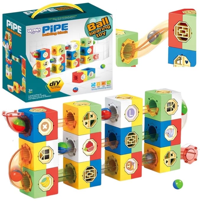 WOOPIE – Knikkerbaan Bouwset – 3D Constructieblokken – 96-delig – Multicolor