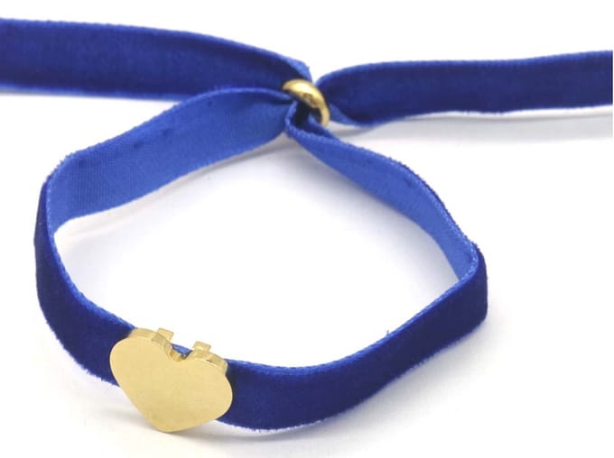 Armband Dames - Hartje RVS - Fluweel - Lengte Verstelbaar - Donkerblauw – valentijn – cadeau
