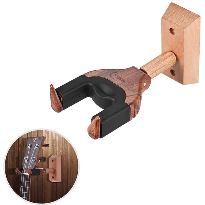Wandmontage Ukelele Ukelele Uke Hanger Hook Holder Keeper Auto Grip System Rubberen kussen Houten basis helder roze