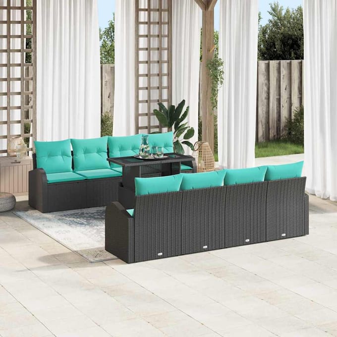vidaXL - Tuinbank - Set - 9 - st - Zwart - Poly - Riet