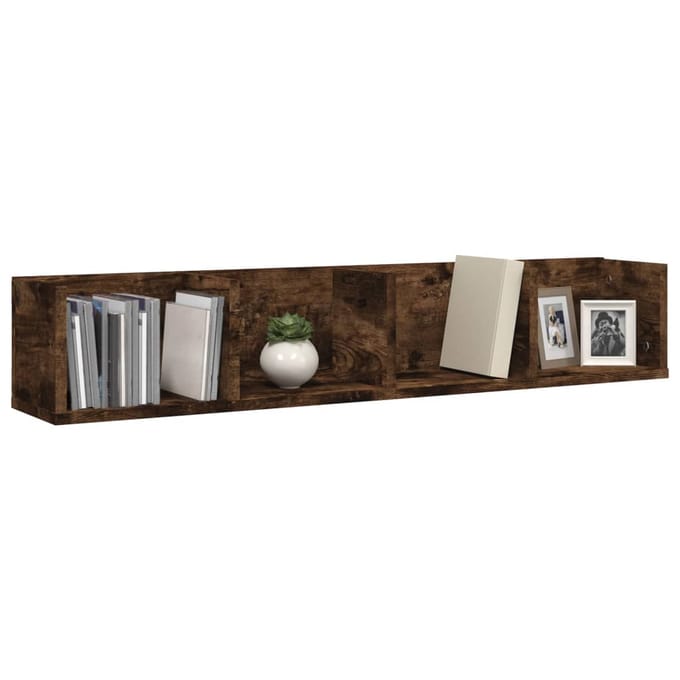 vidaXL - CD-wandschap - 100x18x18 - cm - bewerkt - hout - gerookt - eikenkleurig