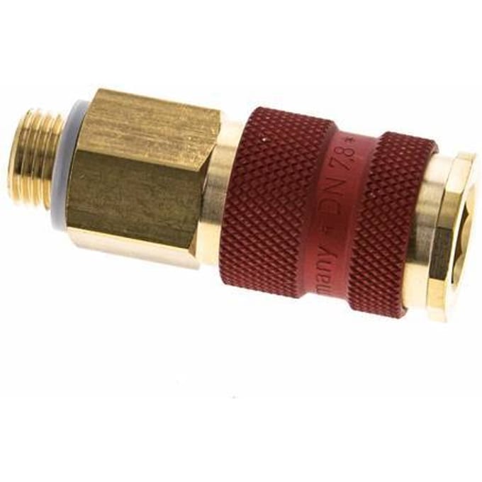 Messing DN 7.2 (Euro) Rood-Coded Luchtkoppeling Snelkoppeling G 1/4 inch Buitendraad - CLS7-M-B-RED-P-CD-014