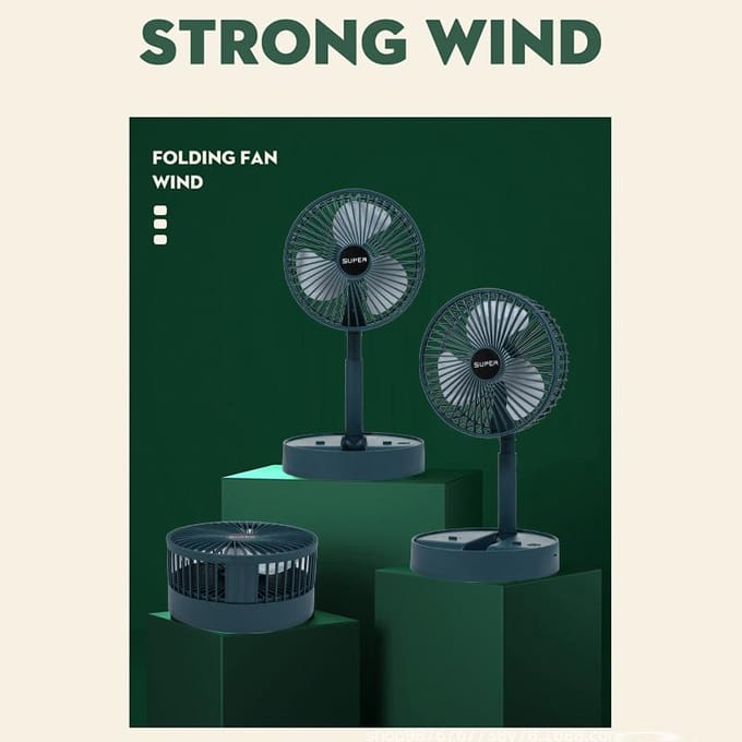 Opvouwbare intrekbare, oplaadbare USB-ventilator, draagbare mute-kantoordesktop kleine ventilator groen