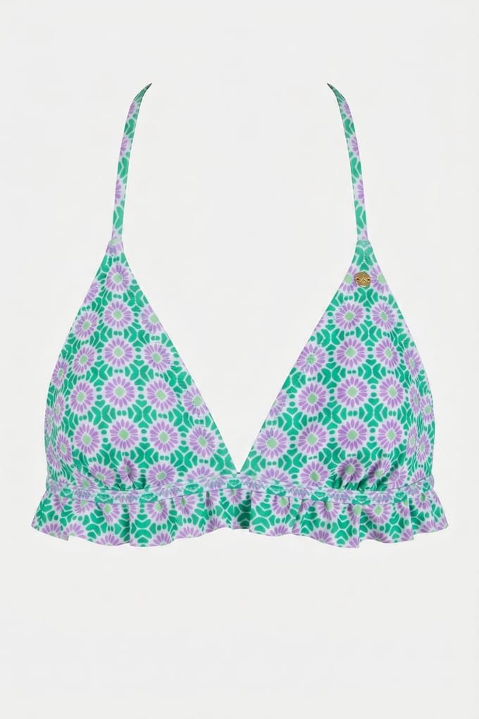 Shiwi Romy Ruffle Bikini Top Porto Tile Fresh Green Größe: 40 | Bikinis Outlet | Damen | Grün