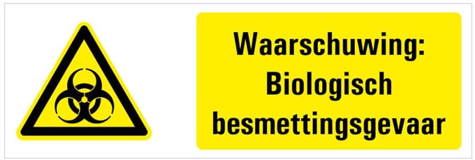 Waarschuwing biologisch besmettingsgevaar tekststicker 280 x 105 mm