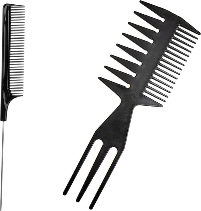 Cabantis 2-delige set met Brede 3 Way Kam en Puntkam - Styling Tool zwart - Kapper Kam - Haar Kam - Haar Accessoire - set van 2