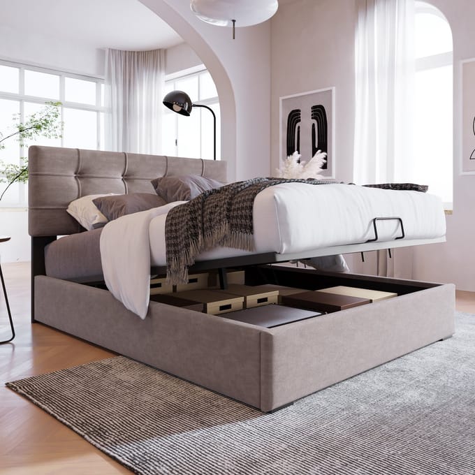 Zubaliya Polsterbed - 90x200 cm - Verstelbaar Kopteinde - Hydraulische Lift