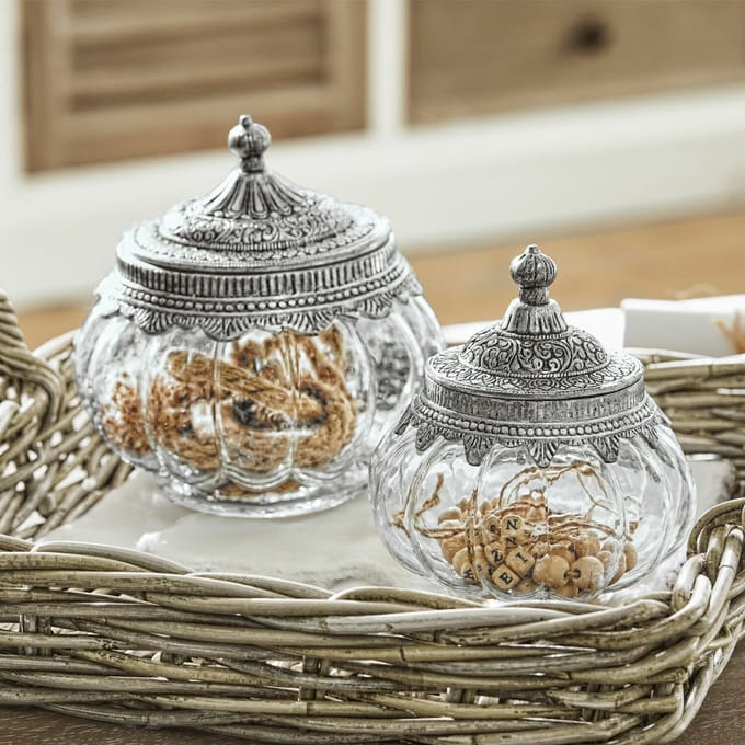 LOBERON Glazen pot set van 2 Madelon helder/zilverkleurig