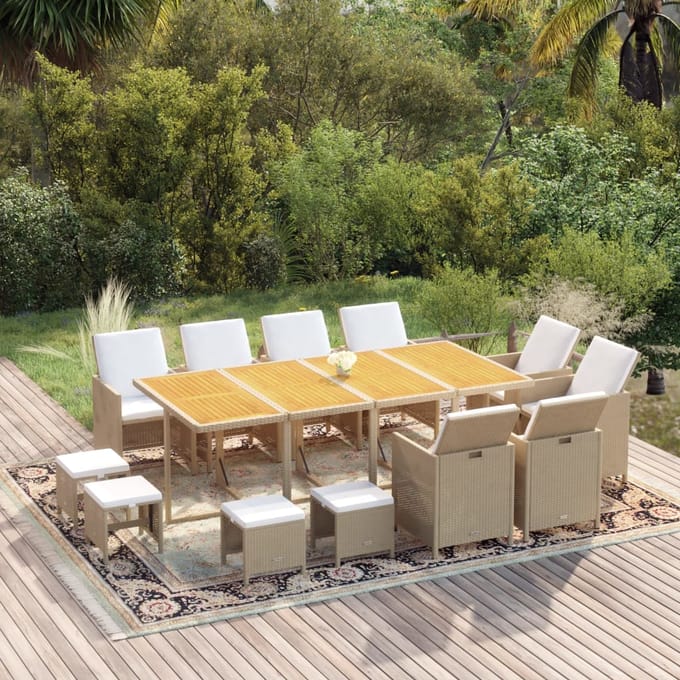 vidaXL - 13-delige - Tuinset - met - kussens - poly - rattan - beige