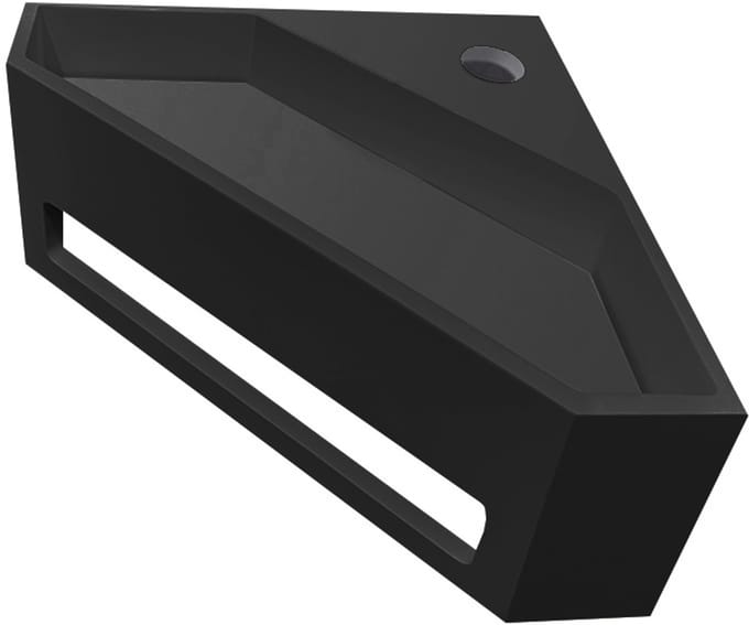 Julia hoekfontein 35 x 35 cm mat zwart Solid Surface met handdoekhouder