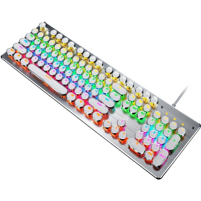 Clavier mécanique filaire 104 touches Interrupteur bleu Conception ergonomique Rétroéclairage RVB Éclairage multiple blanc