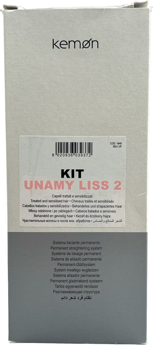 Kemon Kit Unamy Liss 2 Permanent Gladmakend Systeem voor behandeld en gevoelig haar