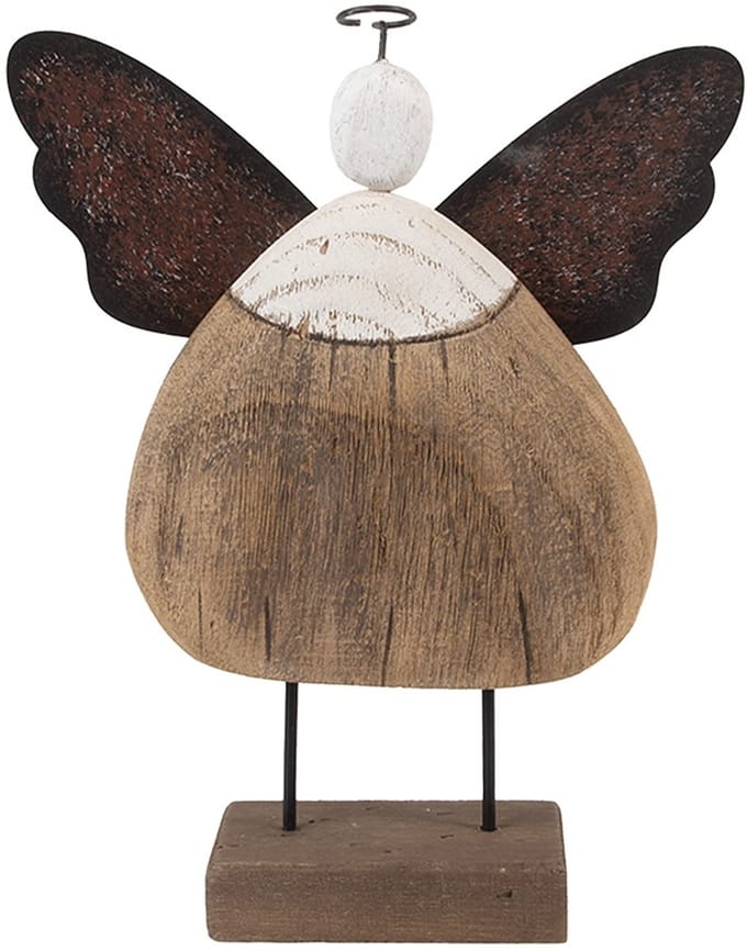 Clayre & Eef Decoratie Beeld Engel 13x5x19 cm Bruin Hout