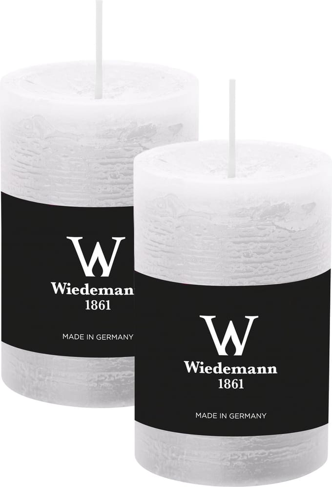 Wiedemann Cilinderkaars/stompkaars - 2x - rustieke kaars - wit - 6 x 9 cm - 30 branduren